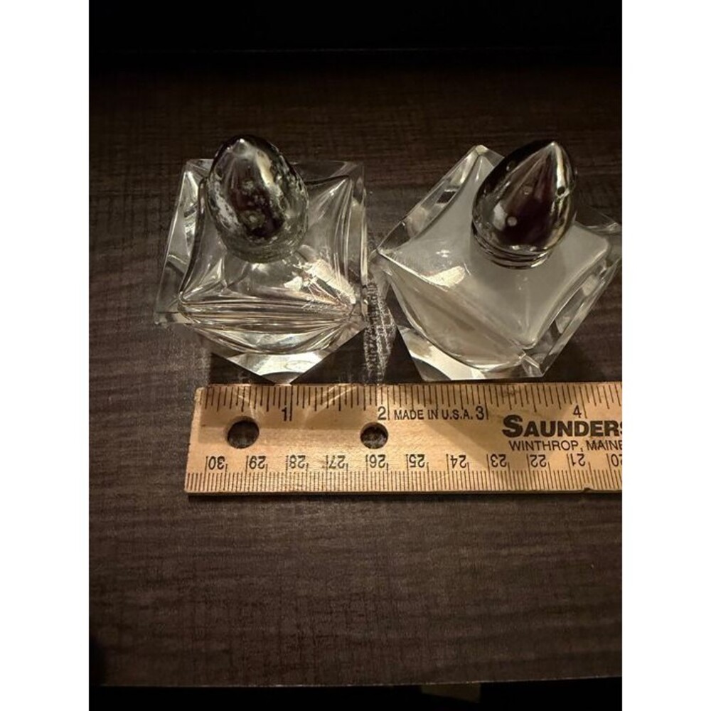 Vintage Cut Crystal Beveled S & P Shaker Pair -Silver Cap -Western Germany -VGUC